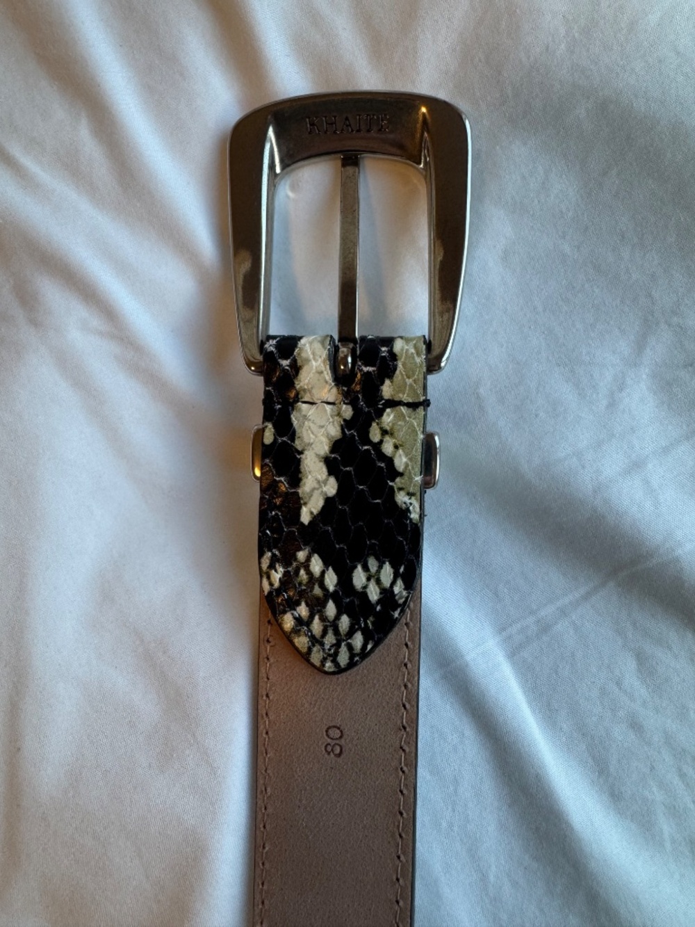 Khaite Benny Python Snake-Embossed Leather Belt Silver Buckle Size 80 - Picture 2 of 7